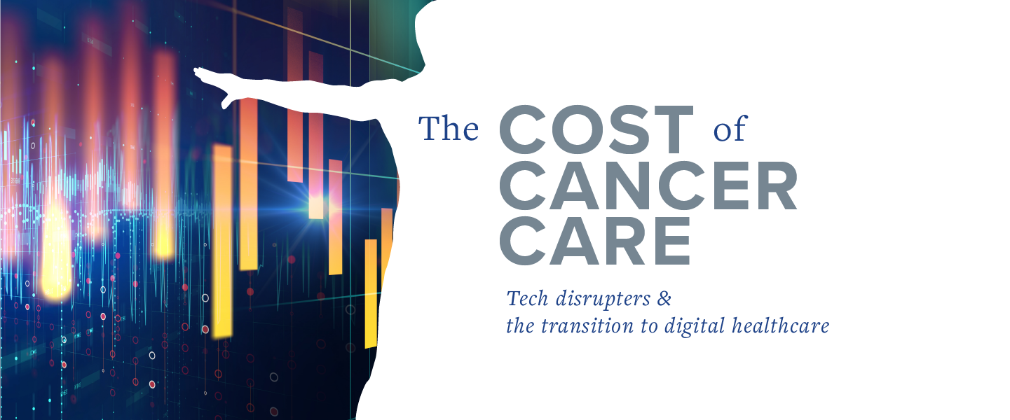 The cost of cancer care graphic with outline of the human body and arm outstretched