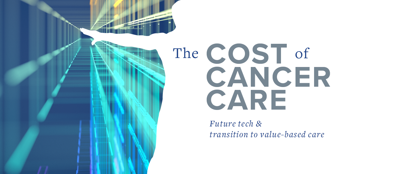 The Cost of Cancer Care custom graphic with outline of the human body and arm outstretched