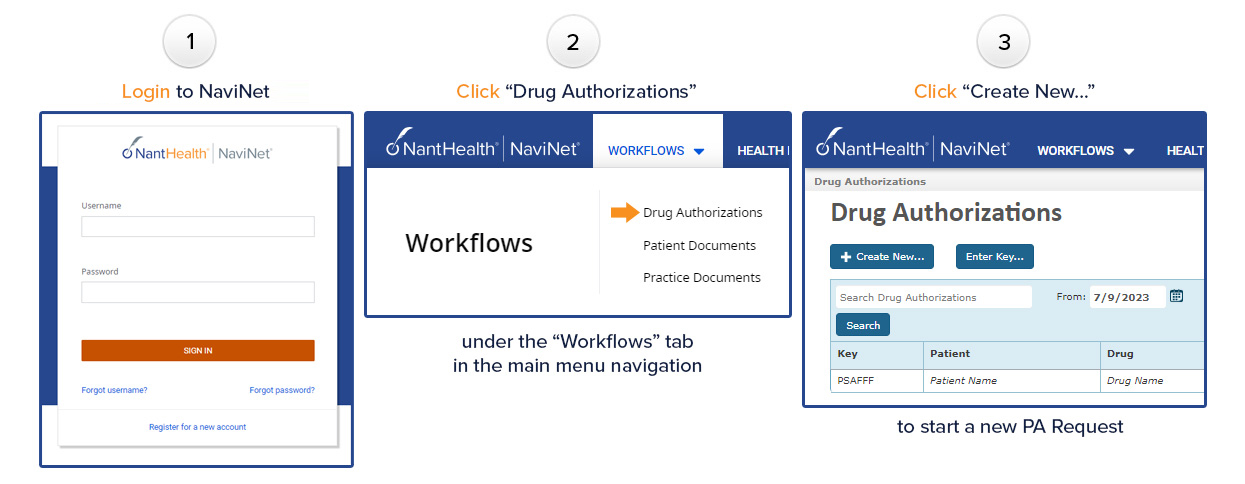 Screenshots of Drug Authorizations Process