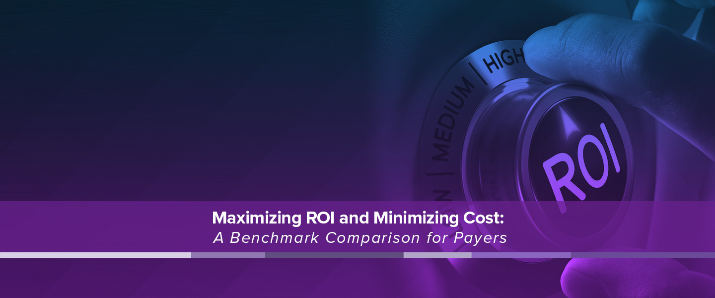 Maximize ROI, Minimize Costs with a background image of an ROI dial and NaviNet branded purple overlay